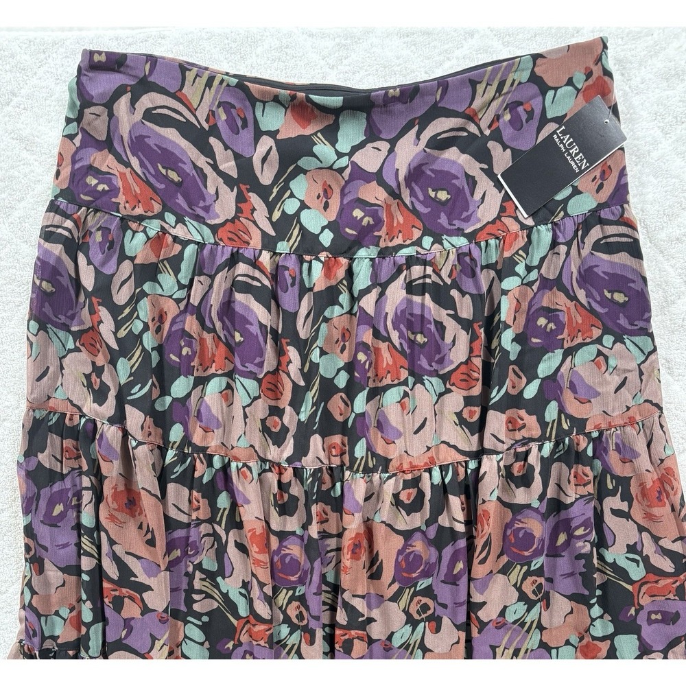 Lauren Ralph Lauren Black Label Women's Floral Crinkle Maxi Skirt Size 10 - 539 - Picture 3 of 8